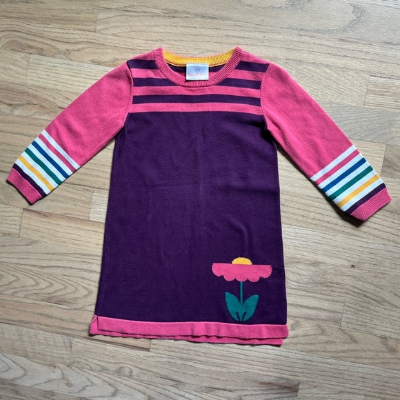 Hanna Andersson Other - Hanna Andersson Pink Purple Flower Knit Sweater Dress Size 100 4T long sleeve